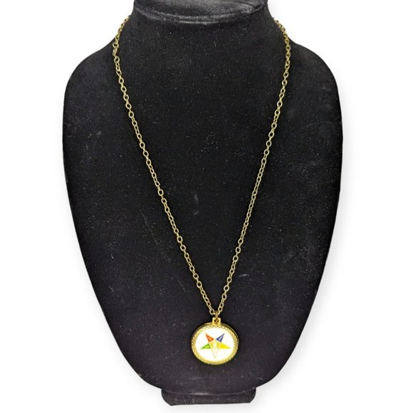 Masonic Order of the Eastern Star 1776 Gold Tone Pendant Faux Coin Necklace - Picture 3 of 9